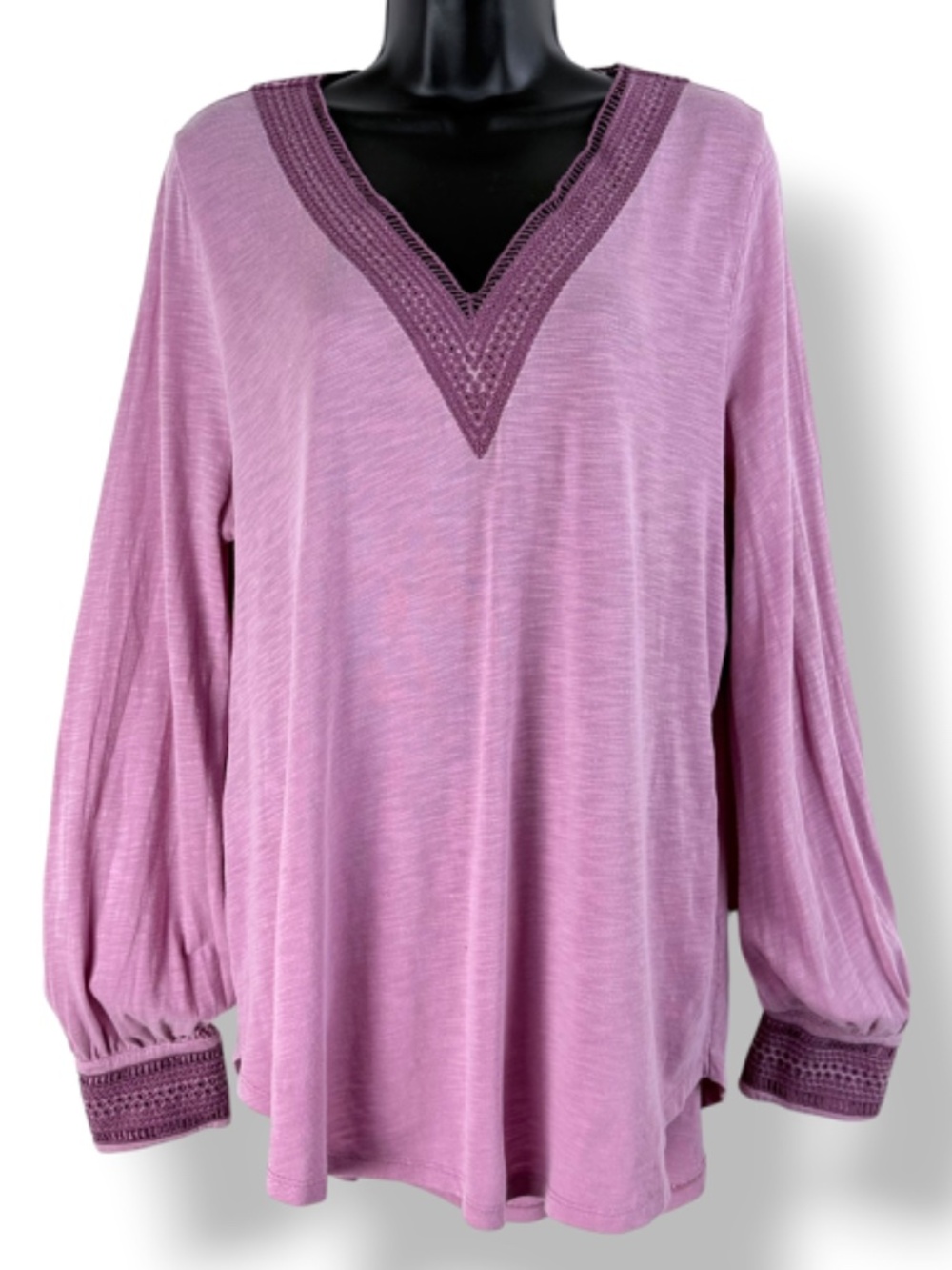 soft surroundings dusty rose long sleeve v neck embroidered boho tunic large